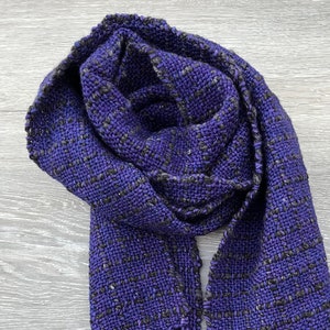 Handwoven Handspun Scarf - Purple and Dark Gray - Wool and Alpaca