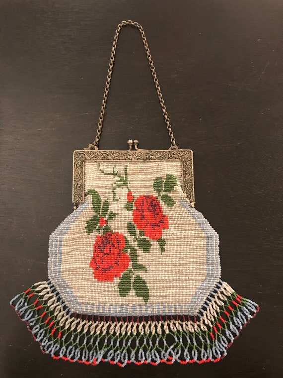 Victorian beaded roses purse