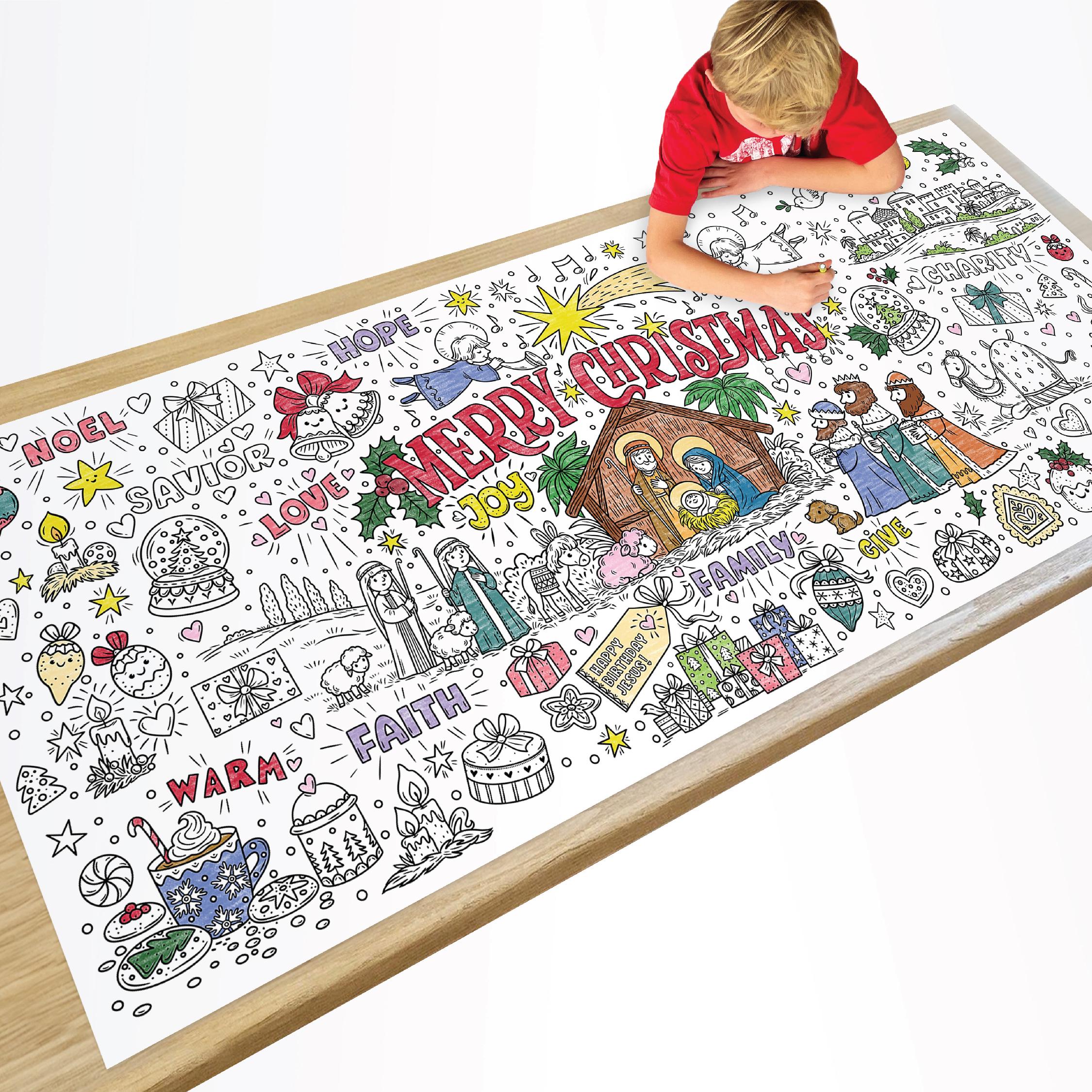 Nativity Christmas Coloring Poster or Table Cover | Perfect for Family Gatherings, School Events | Holiday Party, Design | 30" x 72" inches