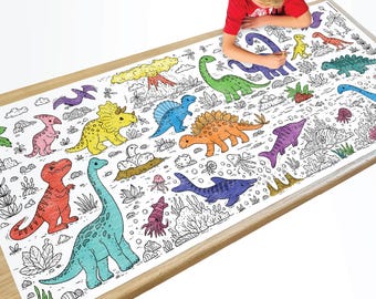 Dinosaur Coloring Page or Table Cover | For Family, Birthday, School Events or Parties, Preschool Activity | 30&quot; x 72&quot; inches
