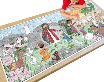 Easter, He is Risen, Coloring Page or Table Cover | For Family Gatherings, School Events, Bible Study, Preschool Activity | 30&quot; x 72&quot; inches