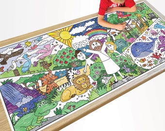 Creation Coloring Page or Table Cover | For Family Gatherings, School Events, Bible Study, Preschool Activity | 30&quot; x 72&quot; inches