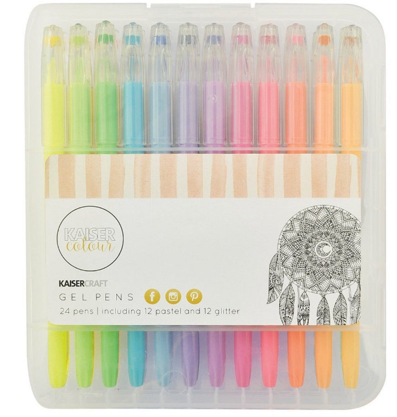 Assorted for Scrap book Kaisercraft KaiserColour Gel Pens 12 Pastel /& 12 Glitter Colors 24 Pack