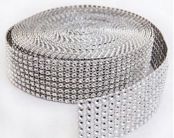 Silver Diamond Mesh Wrap Roll Rhinestone Crystal Ribbon 1.5" X 10 Yards - Wedding Decorations Party Supplies Unique  reception theme ideas
