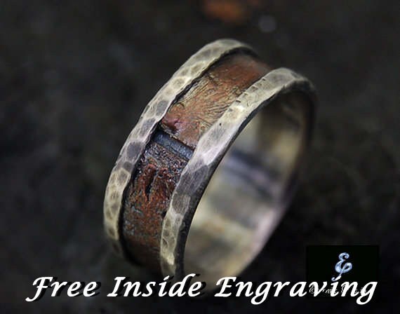 Rustic Copper Mens Ring Mens Engagement Ring Mens Wedding Etsy