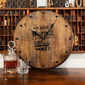 Buffalo Trace Wall Clock, Bourbon gifts for men, Bar Decor, Bourbon Whiskey Barrel Clock, Husband gift, Whiskey Gifts for men