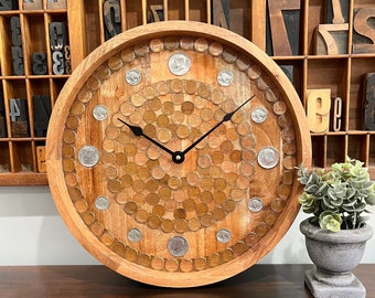 Unique Wall Clock, Copper anniversary gift, Wall Clock, Unique gift idea for husband, Coin Collector gift, 7th anniversary gift for wife