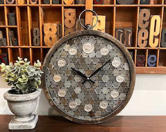 Unique home decor, Wall Clock, Banker gift, Unusual gift idea, Coin collector gift for husband, Steel Anniversary gift for wife, History
