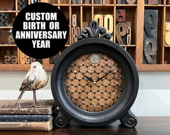 Custom Birthday Gift, Personalized Anniversary Year gift, Table Clock, Customized Birth Year gift for men, Gift for women