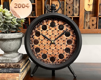 22nd Anniversary Gift, Copper Clock, 2004 Penny Tabletop Clock