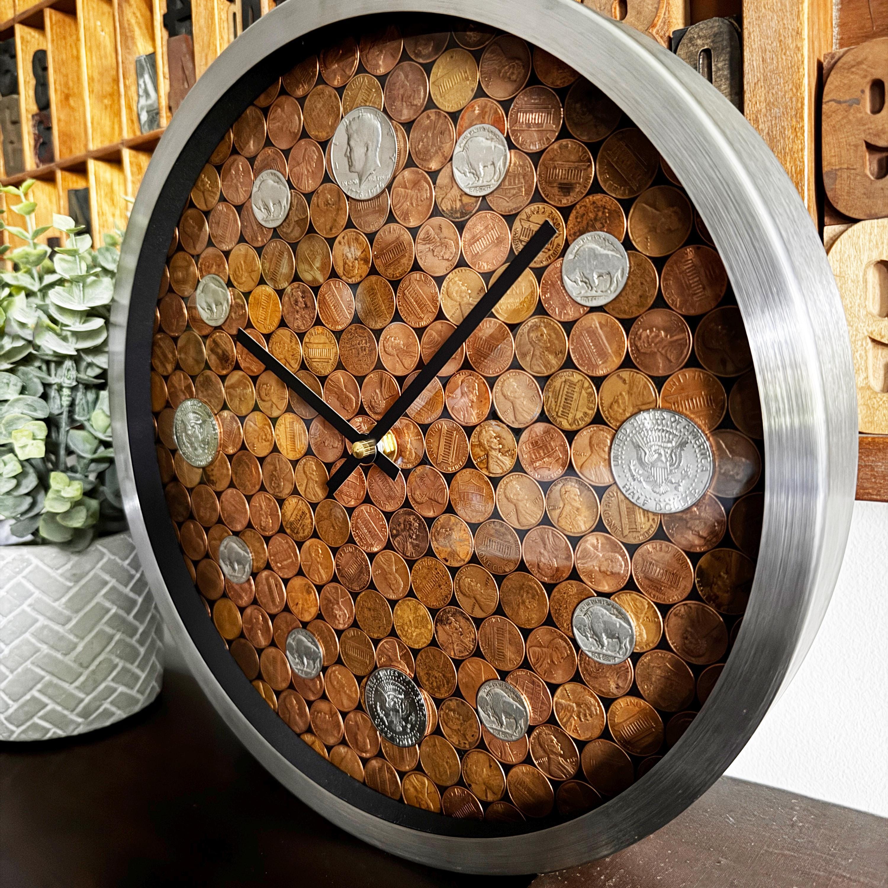 Copper Penny Clock: Coin Collector Gift, Anniversary Gift, Banker