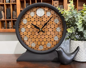 Coin Collector Mantle Clock: Wheat Penny & Buffalo Nickel Design