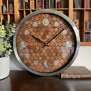 Copper Penny Clock: Coin Collector gift, Anniversary gift, Banker Gift