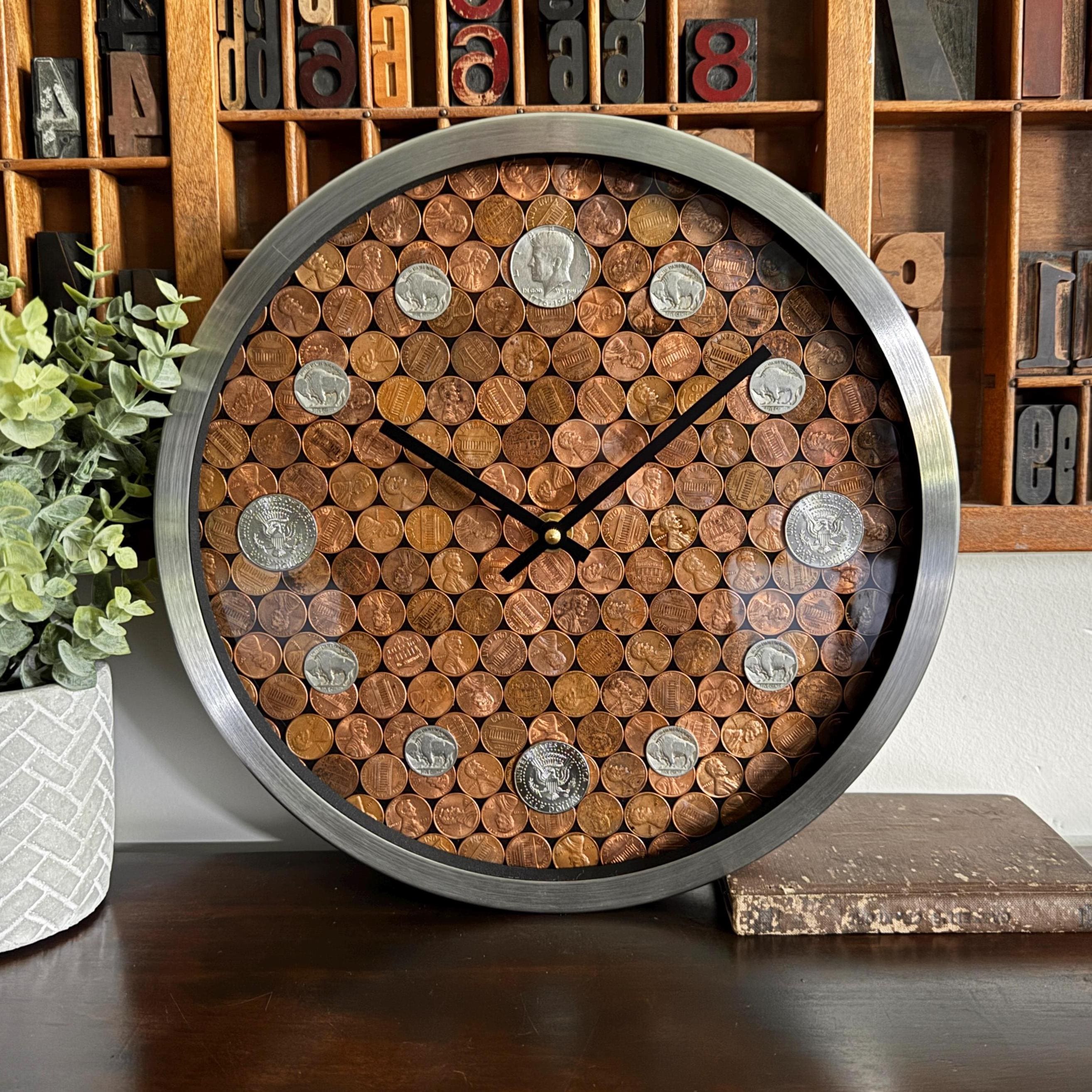 Copper Penny Clock: Coin Collector Gift, Anniversary Gift, Banker