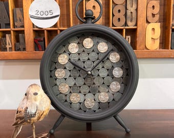 21st Anniversary Tabletop Clock: 2005 Nickel & Wheat Penny Coin Art