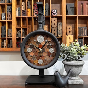 Coin Collector Tabletop Clock: Wheat Pennies & Liberty Half Dollar