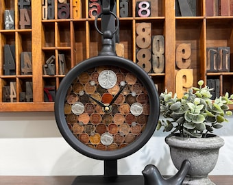 Coin Collector Tabletop Clock: Wheat Pennies & Liberty Half Dollar