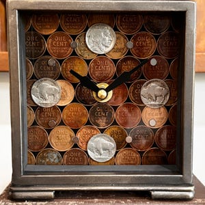 Small Tabletop Clock: Banker gift, Coin Collector gift, Copper Anniversary, Money gift, image 3