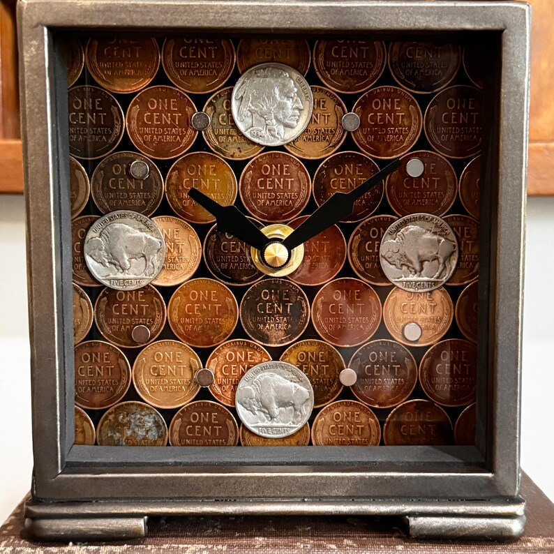 Small Tabletop Clock: Banker gift, Coin Collector gift, Copper Anniversary, Money gift, image 3