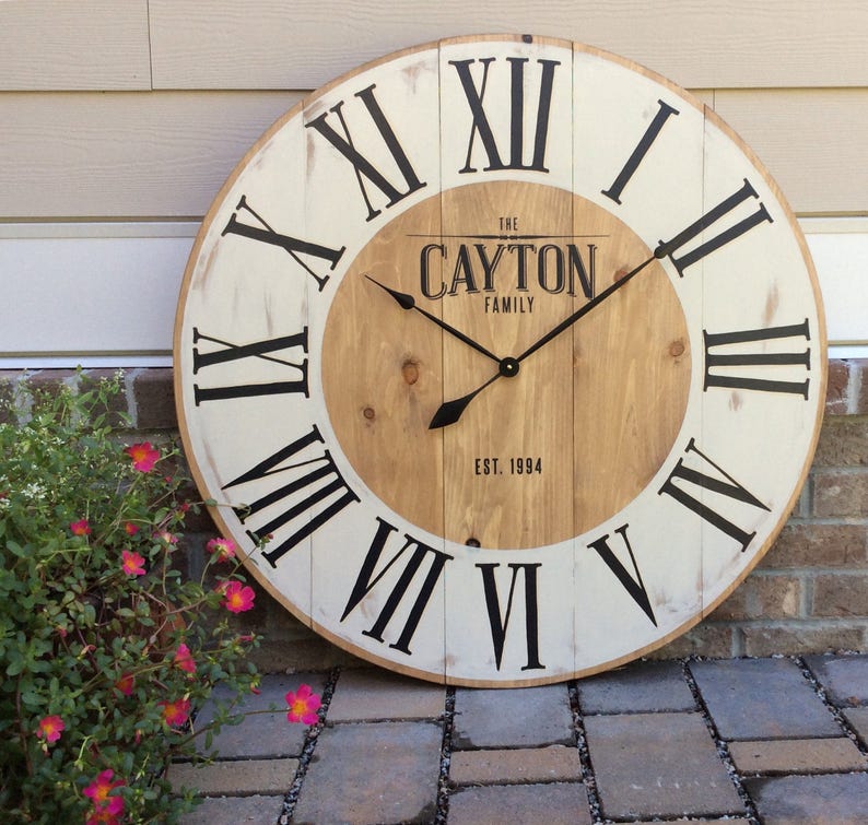 Large Wall Clock with Custom Family Name and Established Year Etsy