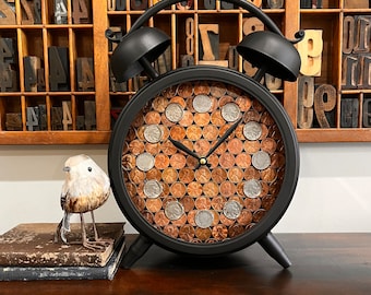 Tabletop Clock: Banker Gift, Coin Collector Gift, Lincoln Pennies & Buffalo Nickels
