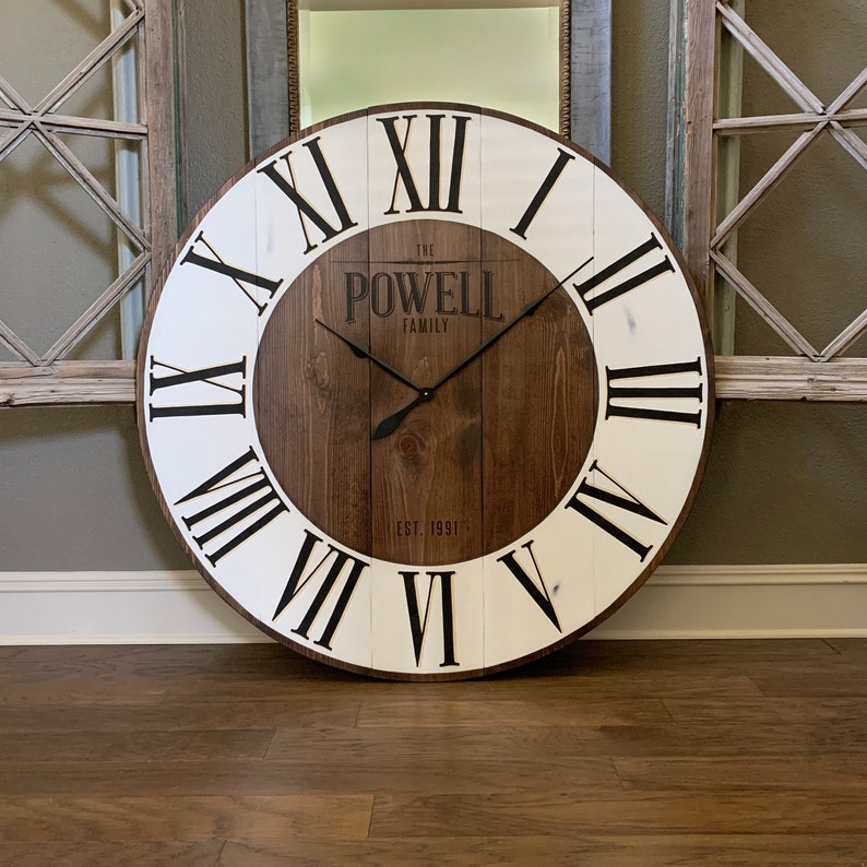 Large Wall Clock with Custom Family Name and Established Year Etsy