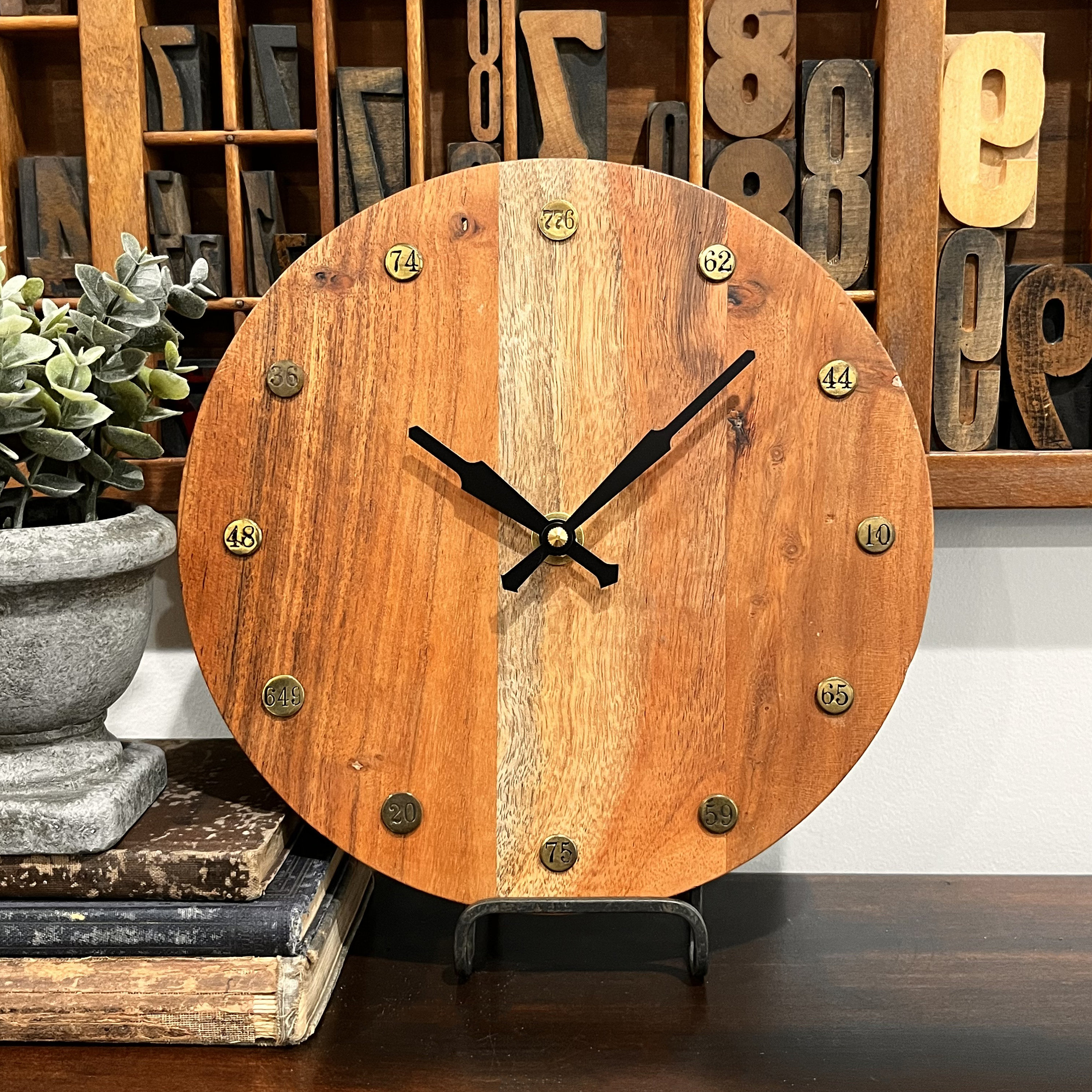 50s Wood＆Brass clock Rustic Wood Wall Clock: Brass Anniversary Vintage Home Decor - Etsy