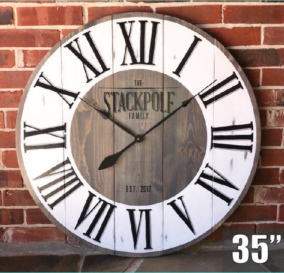 Large Wall Clock With Custom Family Name And Established Year Farmhouse Decor Wedding Gift For Couple 7th Anniversary Wife - Large Custom Photo Wall Clocks Large Wall Clock With Custom Family Name And Established Year Farmhouse Decor Wedding Gift For Couple 7th Anniversary Wife - Large Custom Photo Wall Clocks