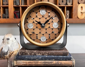 Copper Wheat Penny Clock: Banker Gift, 22nd Anniversary Gift