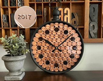 7th Anniversary gift for husband, Wall Clock, 2017 gift, Copper Anniversary gift for wife, Unusual gift idea, Unique gift for husband