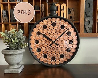 7th Anniversary Copper Penny Clock: 2019 Anniversary Gift