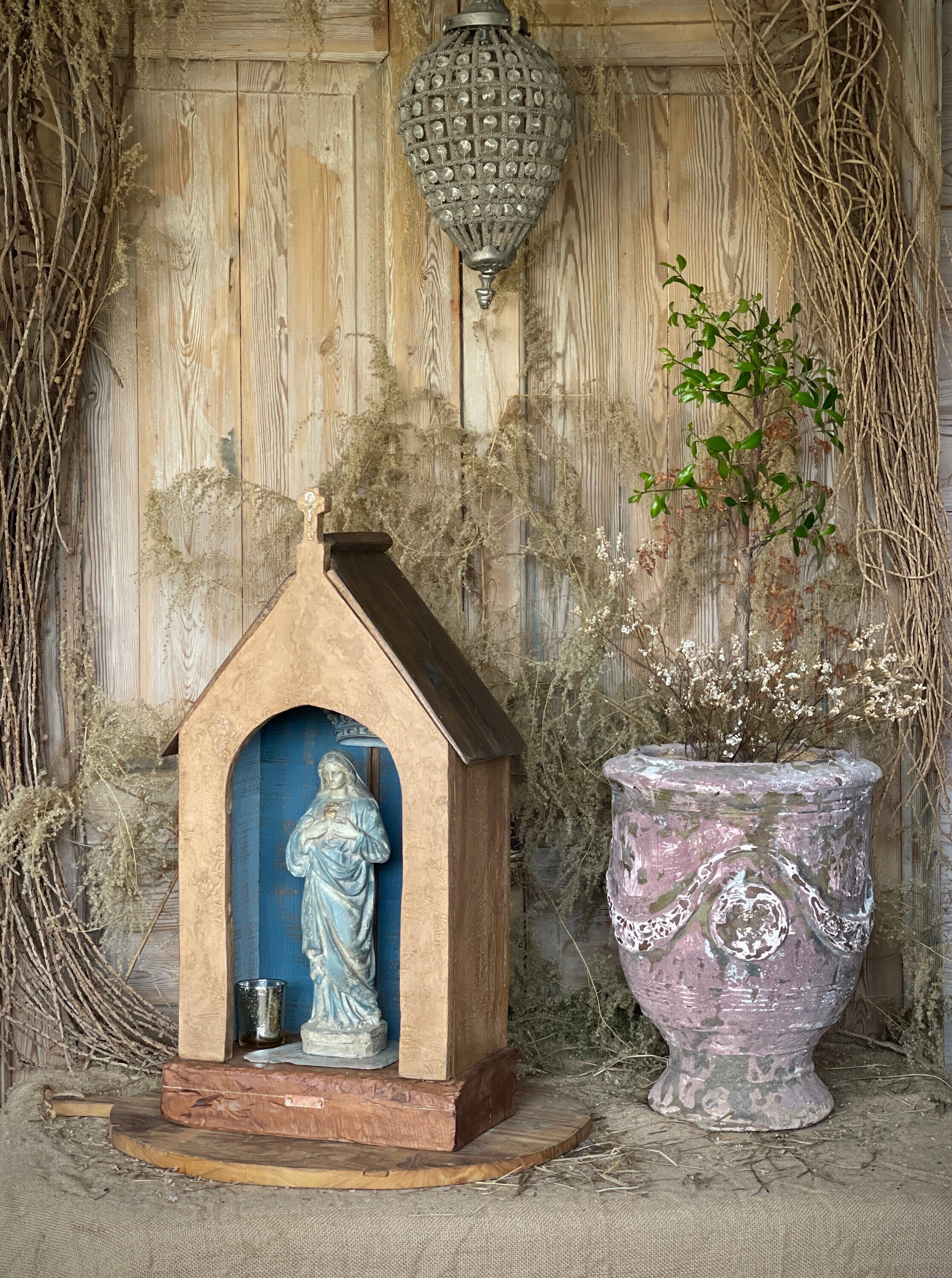 Large Gothic Style Shrine, Grotto, Plaster Saint Display Case - 1610