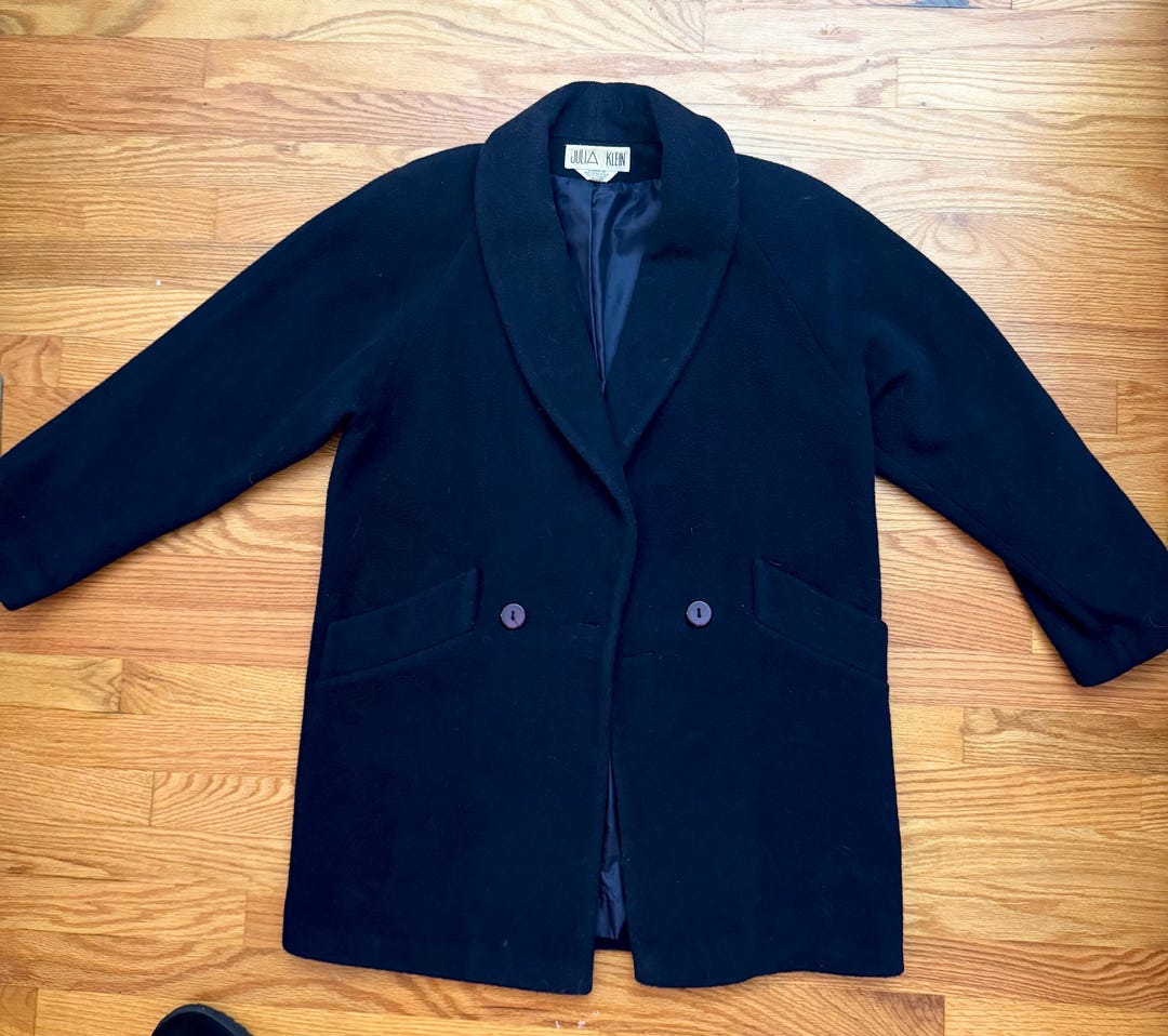 Vintage Retro Julia Klein Navy Blue Wool Peacoat Over Coat Top