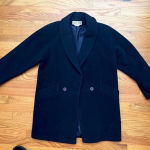 Vintage retro Julia Klein Navy Blue Wool Peacoat Over Coat Top Coat Dress Coat jacket Womens 6P Button Up 1980s