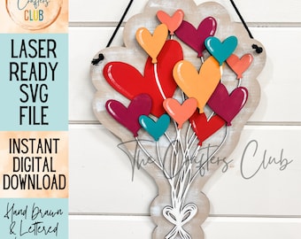 Valentine's SVG - Bunch of Balloons - Valentine's Door Hanger - Heart Balloons - digital download for laser cutting, cricut, silhouette