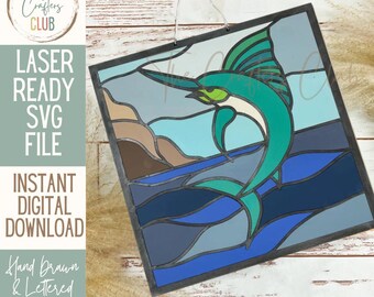 Faux Stained Glass Marlin _ Laser SVG _ digital download for laser