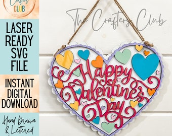 Valentine's SVG - Happy Valentine's Day Heart/Valentine's Door Hanger -digital download for laser cutting, cricut, silhouette/Laser SVG file