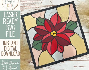 Faux Stained Glass Poinsettia _ Laser SVG _ digital download for laser_Christmas Flower_Mosaic Poinsettia_Christmas Laser Files