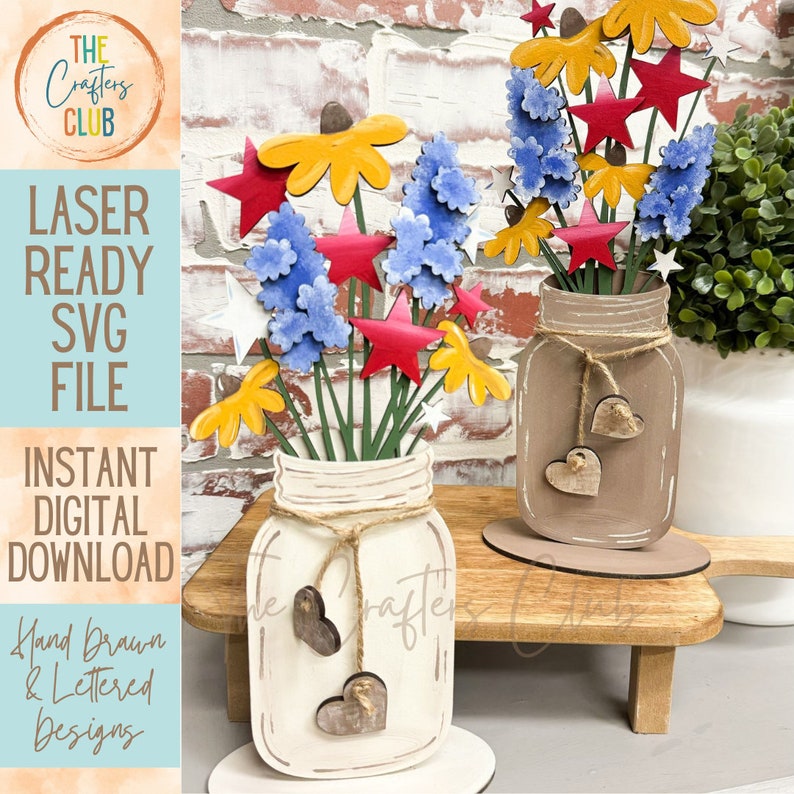 Mason Jar Interchangeable Flowers - Flower Arrangements - LASER SVG ...