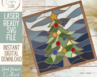 Faux Stained Glass Christmas Tree _ Laser SVG _ digital download for laser_Mosaic Christmas Tree_Christmas Laser Files_Christmas Crafts