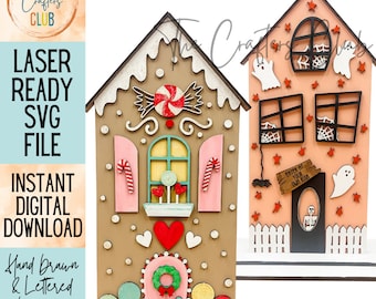 Reversible Haunted House Gingerbread House SVG _Laser SVG_Christmas Laser Files_Halloween Laser Files