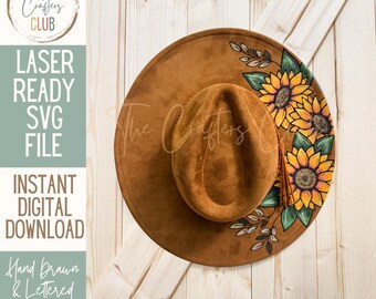 Sunflower Hat Engraving SVG | Wide Brim Hat Laser Engraving File | Glowforge OmTech Thunder Aeon | Digital Download Laser SVG