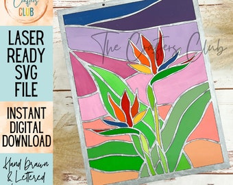 Faux Stained Glass Bird of Paradise _ Laser SVG _ digital download for laser