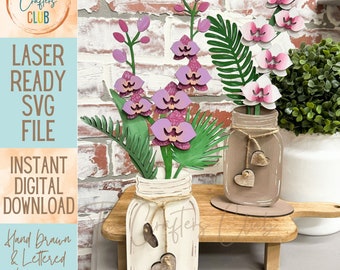 Mason Jar Interchangeable Flowers - Flower Arrangements - LASER SVG FILE