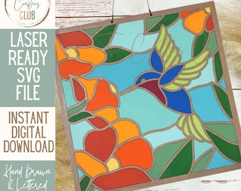 Faux Stained Glass Hummingbird _ Laser SVG _ digital download for laser