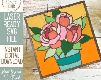 Faux Stained Glass Peonies _ Laser SVG _ digital download for laser