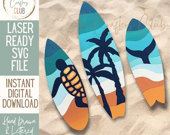Surfboard Home Decor _ Laser SVG _ digital download for laser_ surfboard, ocean, beach laser files, surfboard ocean themed crafts for laser