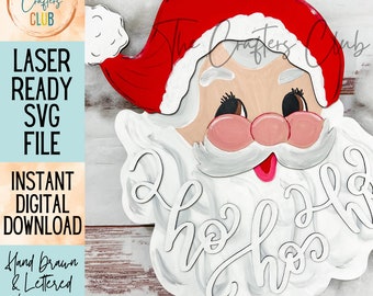 Santa Ho Ho Ho Door Hanger_LASER SVG FILE_Christmas Laser Files_Santa Claus Laser File_Christmas Crafts DIY_Christmas Decor SVG