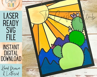 Faux Stained Glass Desert Cactus _ Laser SVG _ digital download for laser