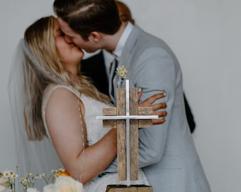 Barnwood Unity Cross: Metal Wedding Ceremony Sculpture